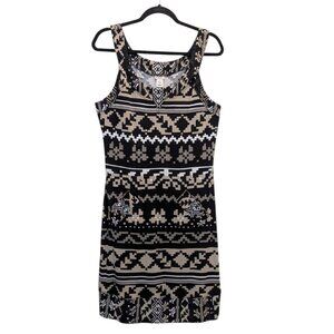 Vtg Cache Southwestern Pencil Dress Lg Sleeveless‎ Black Tan